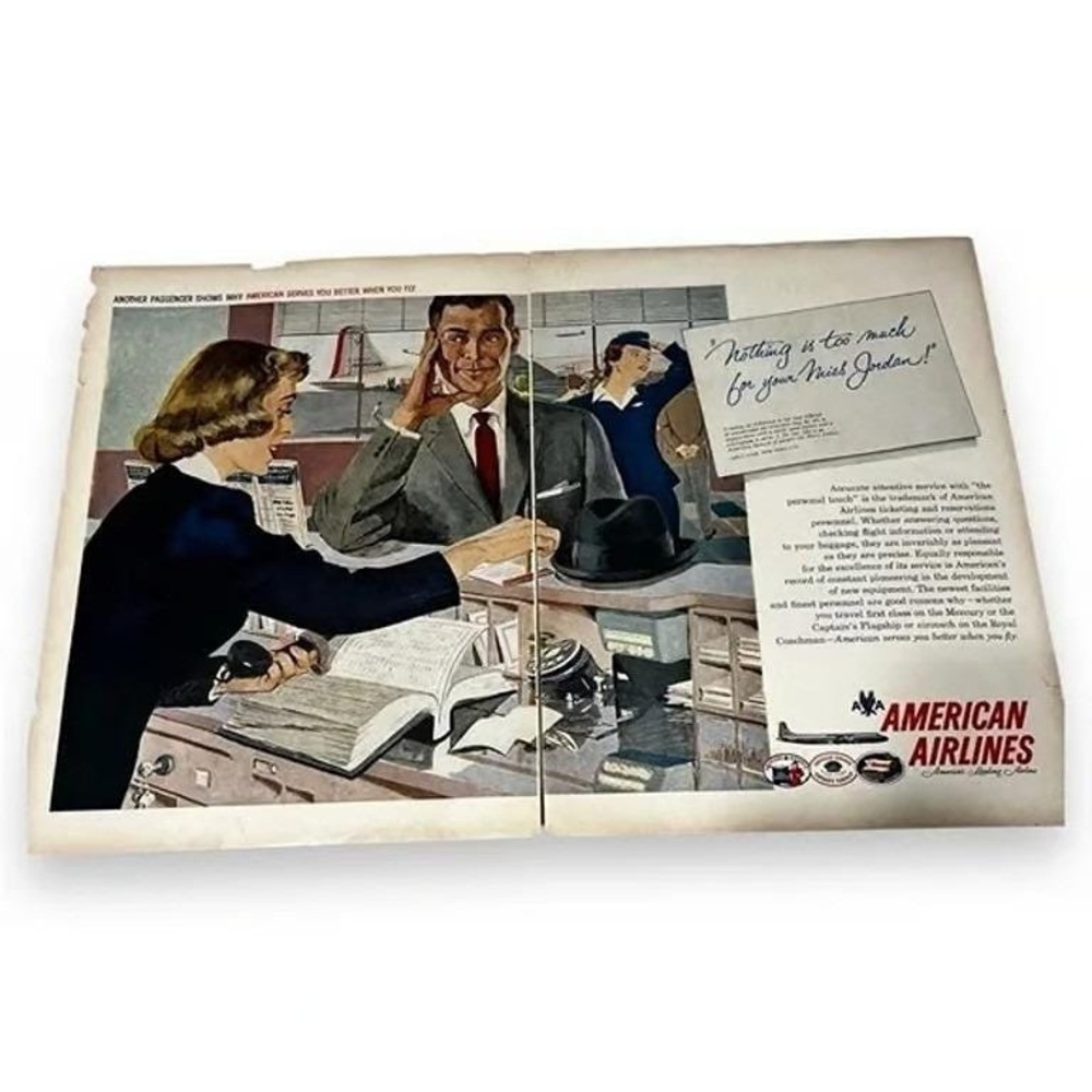 1958 American Airlines Nothing is too Much Double Page Original Vintage Print Ad